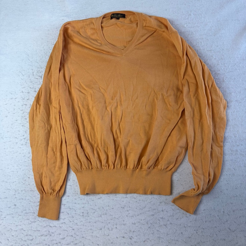 Loro Piana V-Neck Sweater Mens 52 Orange Long Sleeve Knit Italy